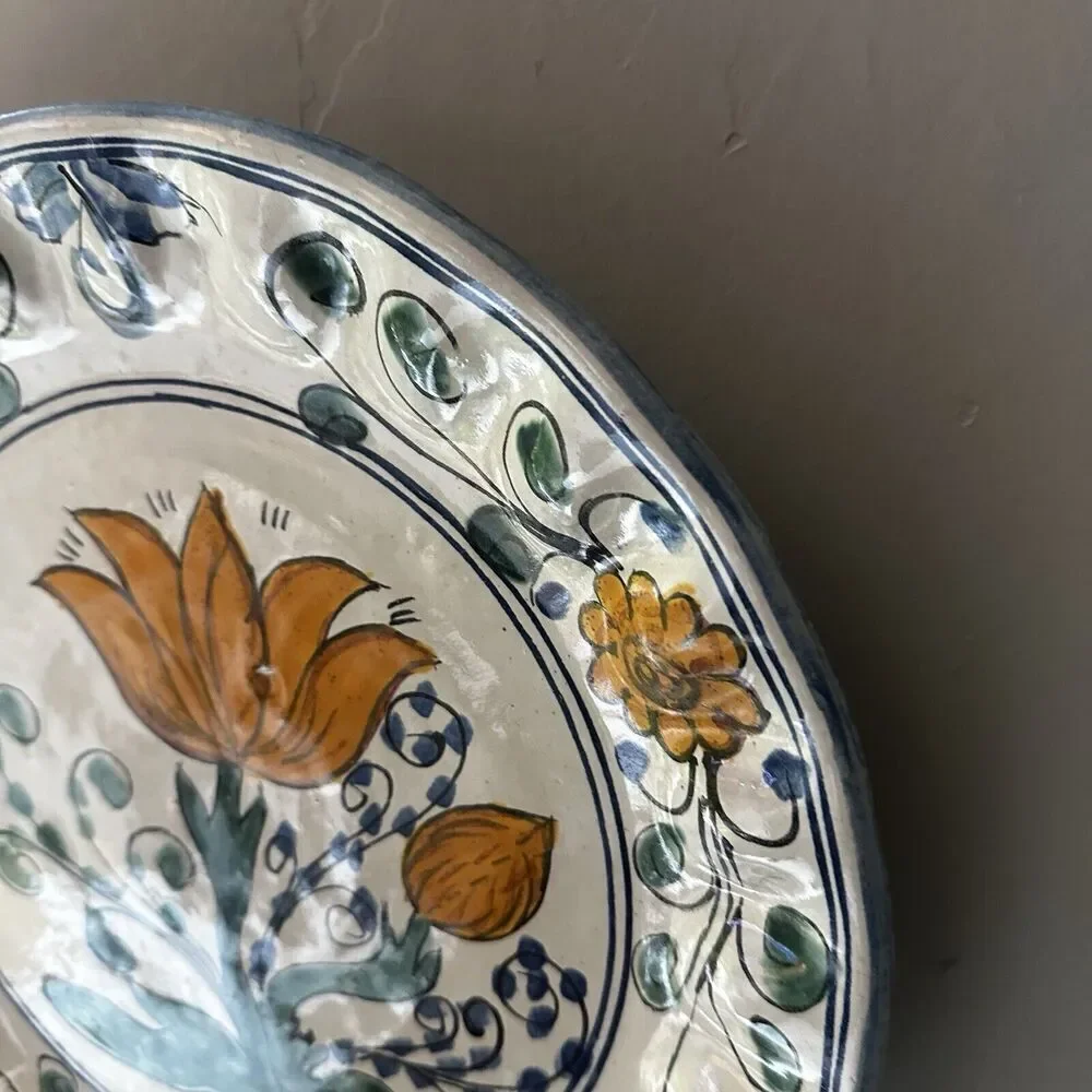 (2) Provence France Hand Painted Porcelain Floral Wall Plate Wave Edging